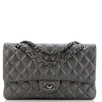 Chanel Classic Double Flap Bag Quilted Metallic Caviar Medium