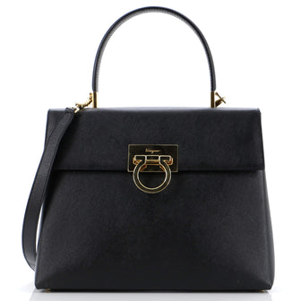 Salvatore Ferragamo Gancini Convertible Top Handle Bag Saffiano Leather Medium