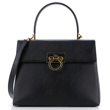 Salvatore Ferragamo Gancini Convertible Top Handle Bag Saffiano Leather Medium