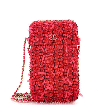 Chanel Chain Around Phone Holder Crossbody Bag Tweed and Ribbon