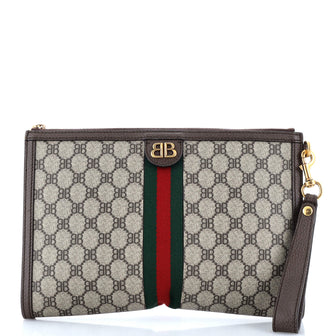 Balenciaga x Gucci The Hacker Project Web Wristlet Clutch BB Coated Canvas