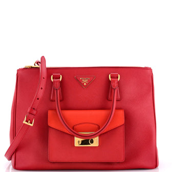 Prada Front Pocket Double Zip Lux Tote Saffiano Leather Medium
