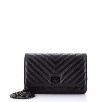 Chanel So Black Reissue 2.55 Wallet on Chain Chevron Sheepskin