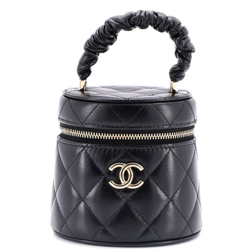 Chanel CC Ruched Top Handle Vanity Case Quilted Lambskin Mini