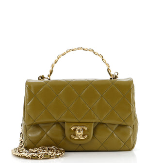 Chanel Golden Links Top Handle Flap Bag Quilted Shiny Lambskin Small