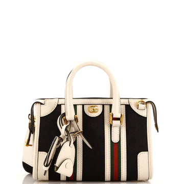 Gucci Bauletto Top Handle Bag GG Canvas and Leather Small