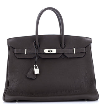 Hermes Birkin Handbag Brown Clemence with Palladium Hardware 35