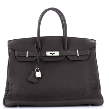 Hermes Birkin Handbag Brown Clemence with Palladium Hardware 35