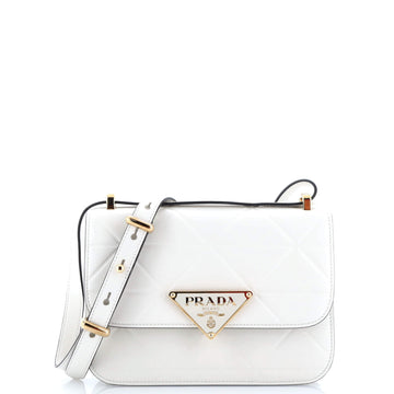 Prada Embleme Triangle Logo Flap Bag Embossed Leather Small