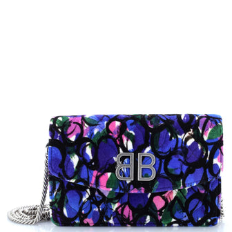 Balenciaga BB Chain Wallet Quilted Printed Velvet