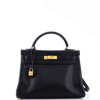 Hermes Kelly Handbag Black Gulliver with Gold Hardware 32