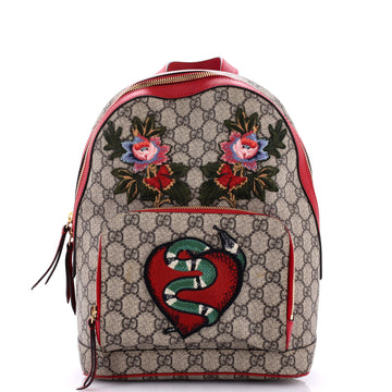 Gucci Zip Pocket Backpack Embroidered GG Coated Canvas Small