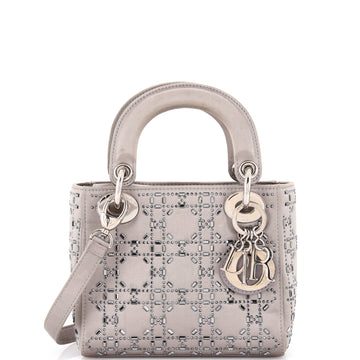 Christian Dior Lady Dior Bag Crystal Embellished Cannage Quilt Satin Mini