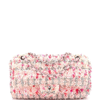 Chanel Classic Double Flap Bag Quilted Tweed and Ribbon Medium