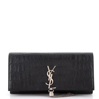 Saint Laurent Classic Monogram Tassel Clutch Crocodile Embossed Leather Long