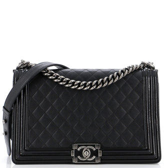 Chanel Boy Flap Bag Quilted Goatskin with Patent New Medium