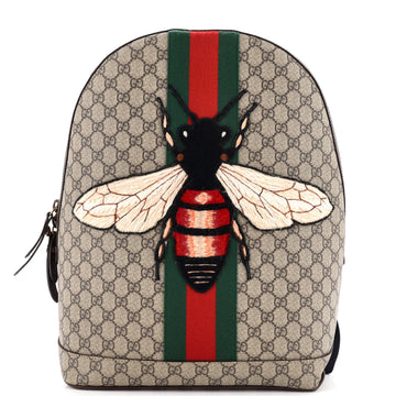Gucci Bee Web Backpack GG Coated Canvas with Applique Medium
