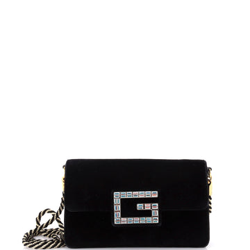 Gucci G Broadway Shoulder Bag Velvet with Crystals Small