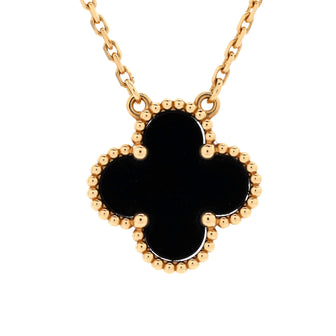 Van Cleef & Arpels Vintage Alhambra Pendant Necklace 18K Yellow Gold and Onyx