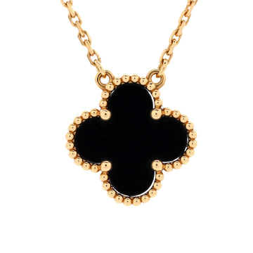 Van Cleef & Arpels Vintage Alhambra Pendant Necklace 18K Yellow Gold and Onyx