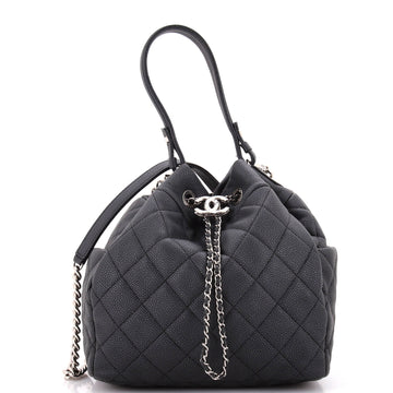 Chanel CC Chain Drawstring Bucket Bag Quilted Caviar Small