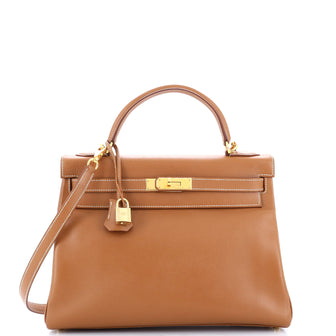 Hermes Kelly Handbag Brown Courchevel with Gold Hardware 32