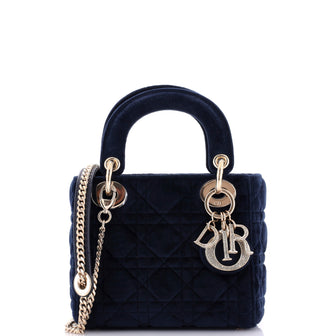 Christian Dior Lady Dior Chain Bag Cannage Quilt Velvet with Crystal Charms Mini