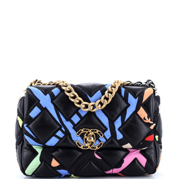 Chanel 19 Flap Bag Quilted Lambskin and Printed Silk Medium