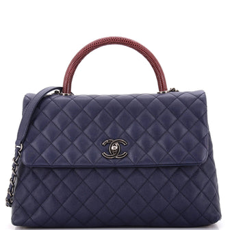 Chanel Coco Top Handle Bag Quilted Caviar with Lizard Medium
