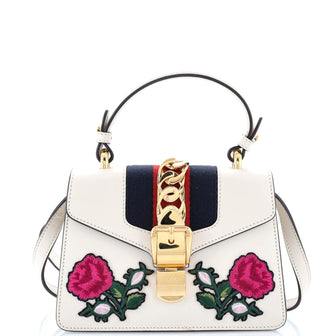 Gucci Sylvie Top Handle Bag Embroidered Leather Mini