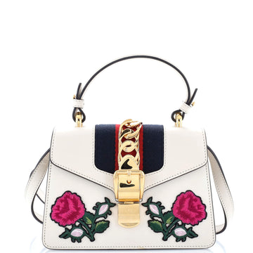 Gucci Sylvie Top Handle Bag Embroidered Leather Mini