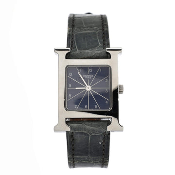 Hermes Heure H Quartz Watch Stainless Steel and Alligator 21