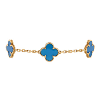 Van Cleef & Arpels Vintage Alhambra 5 Motifs Bracelet 18K Yellow Gold and Agate