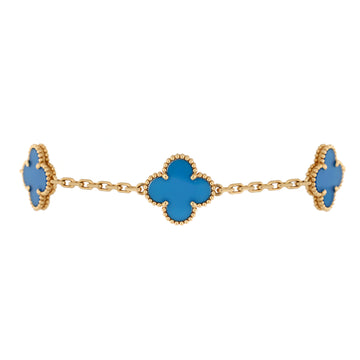 Van Cleef & Arpels Vintage Alhambra 5 Motifs Bracelet 18K Yellow Gold and Agate