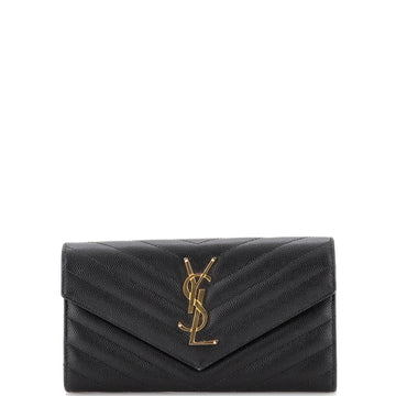 Saint Laurent Classic Monogram Flap Wallet Matelasse Chevron Leather Large