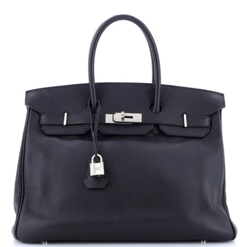 Hermes Birkin Handbag Black Swift with Palladium Hardware 35