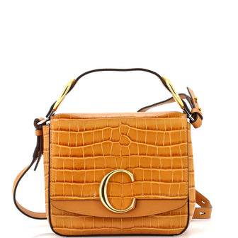 Chloe C Double Carry Bag Crocodile Embossed Leather Small