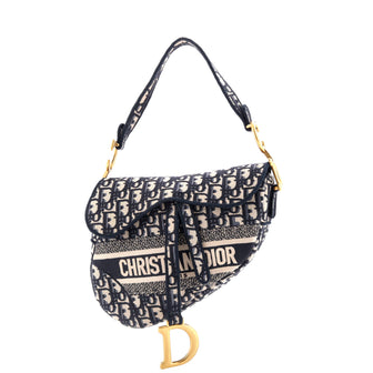 Christian Dior Saddle Handbag Logo Embroidered Oblique Canvas Medium