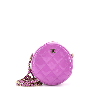 Chanel Round Clutch with Chain Quilted Patent Mini