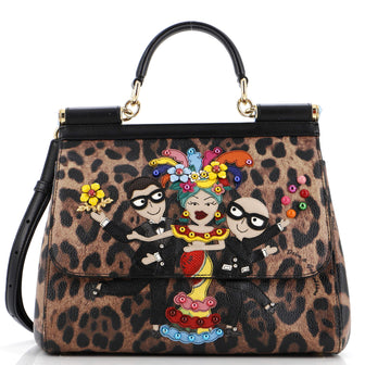 Dolce & Gabbana Miss Sicily Bag Embellished Printed Leather Medium