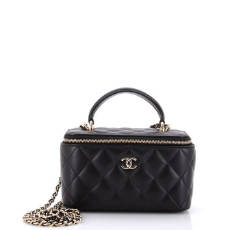 Chanel Classic Top Handle Vanity Case with Chain Quilted Lambskin Small