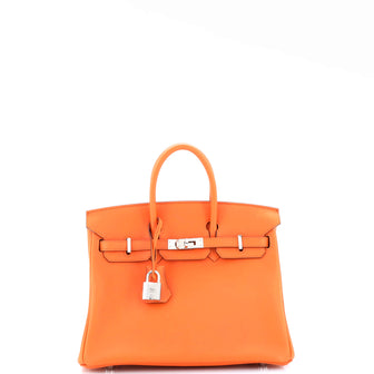 Hermes Birkin Handbag Orange Swift with Palladium Hardware 25