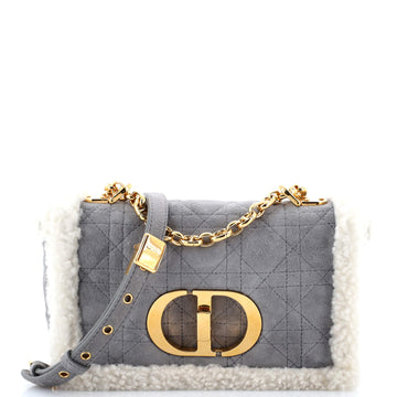 Christian Dior Caro Bag Cannage Quilt Suede with Shearling Small