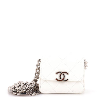 Chanel Coco Enamel Strap Flap Clutch with Chain Quilted Caviar Mini