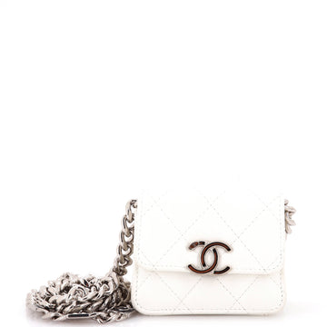 Chanel Coco Enamel Strap Flap Clutch with Chain Quilted Caviar Mini