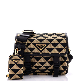 Prada Symbole Flap Zip Messenger Jacquard Small