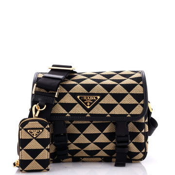 Prada Symbole Flap Zip Messenger Jacquard Small