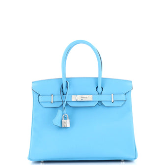 Hermes Birkin Handbag Blue Epsom with Palladium Hardware 30