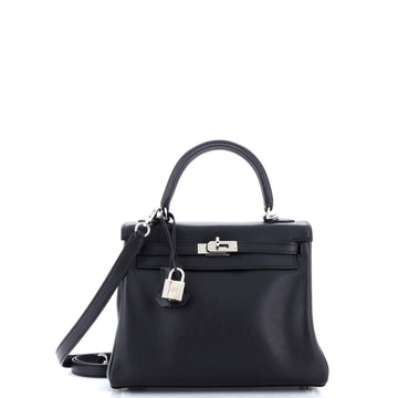 Hermes Kelly Handbag Black Swift with Palladium Hardware 25