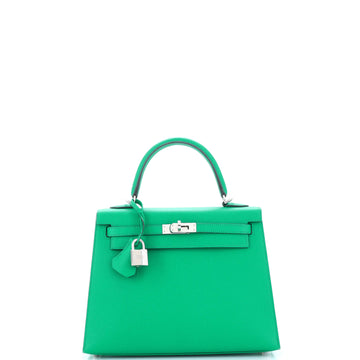 Hermes Kelly Handbag Green Epsom with Palladium Hardware 25